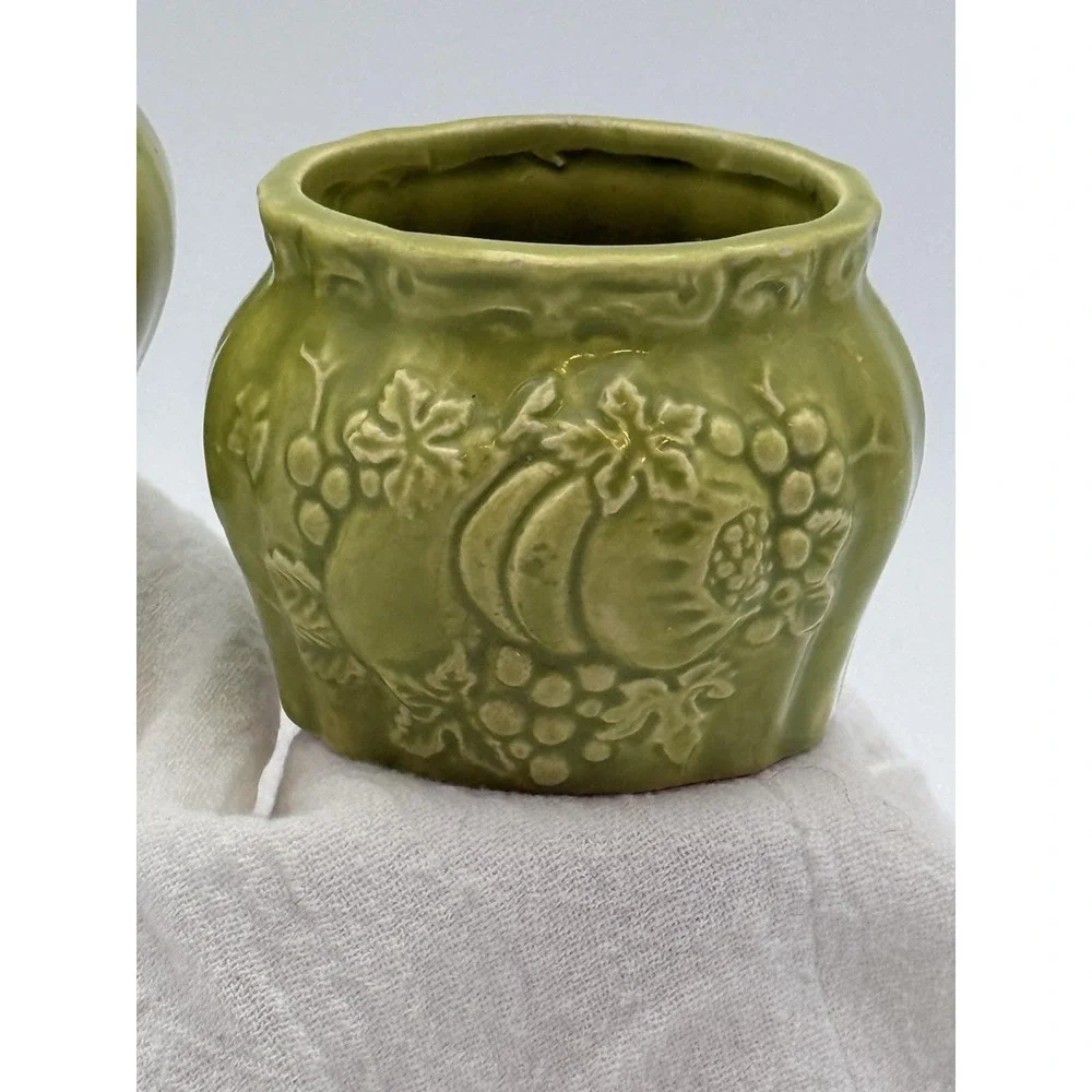Set of 2 VTG Lenox Avocado Green Trinket Jar Handcrafted in Japan Fruit‎ Design